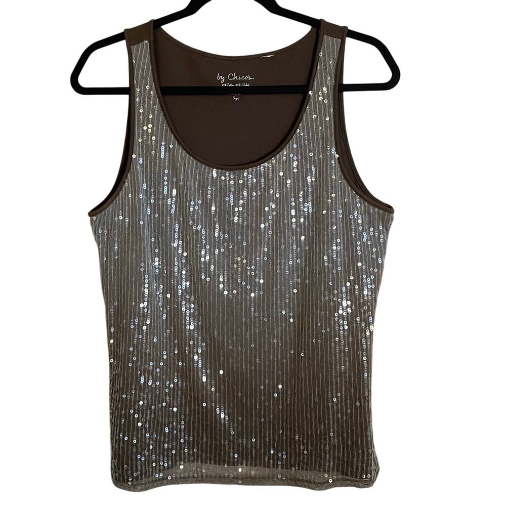 Chico’s Ombre Sequined Tank Top Sz L Sleeveless Pullover Sparkle Party
